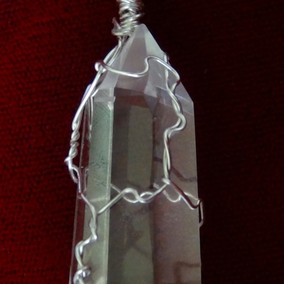 Natural Clear Quartz Point Pendant-Silver & Hemp - Picture 4 of 5